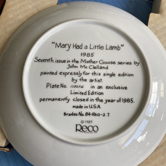 Reco Collector Plates Limited Bradford Exc. w/COA Mary Had a Little Lamb - Picture 3 of 8